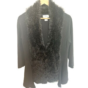 Once 1 Again Womens  Aysmmetrical Faux Fur Sweater Size L Mob Wife Preppy Career